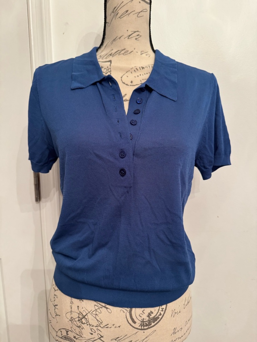 Blue Short-Sleeve Polo Knit Top - Women's